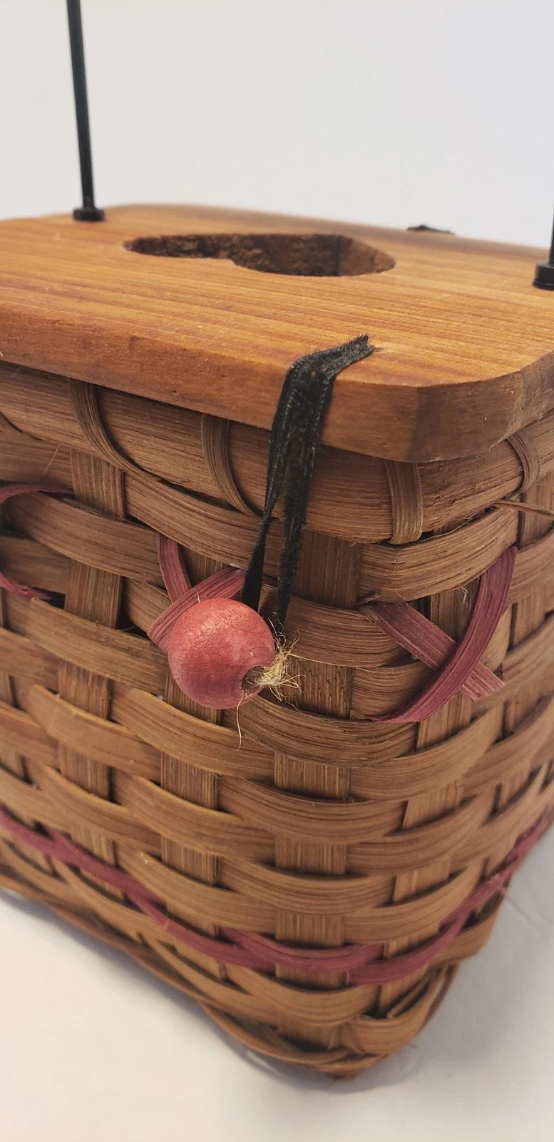 Vintage Wicker Tissue Box with Wooden Lid and Red Accents | eBay