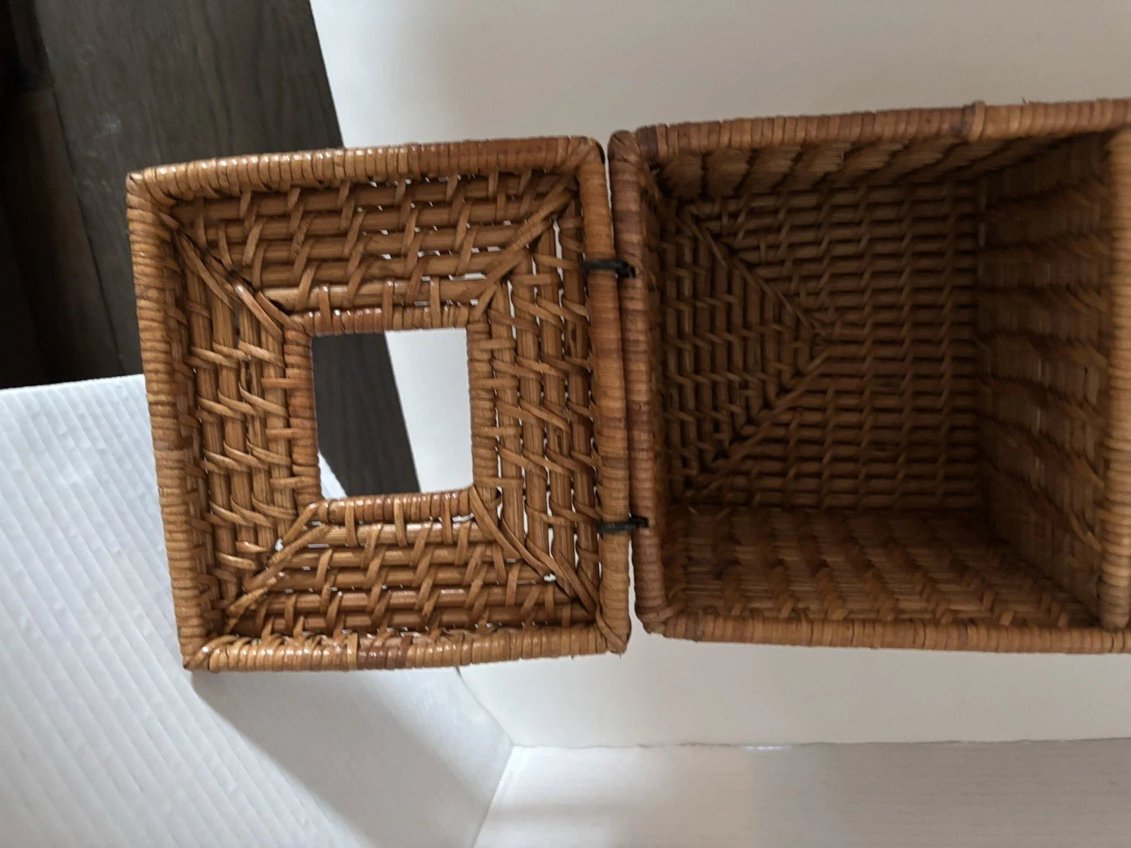 Wicker Tissue Box Double Holder Woven Rattan 6.5”T X 11”W X 6”D 2 Hinged Lids | eBay