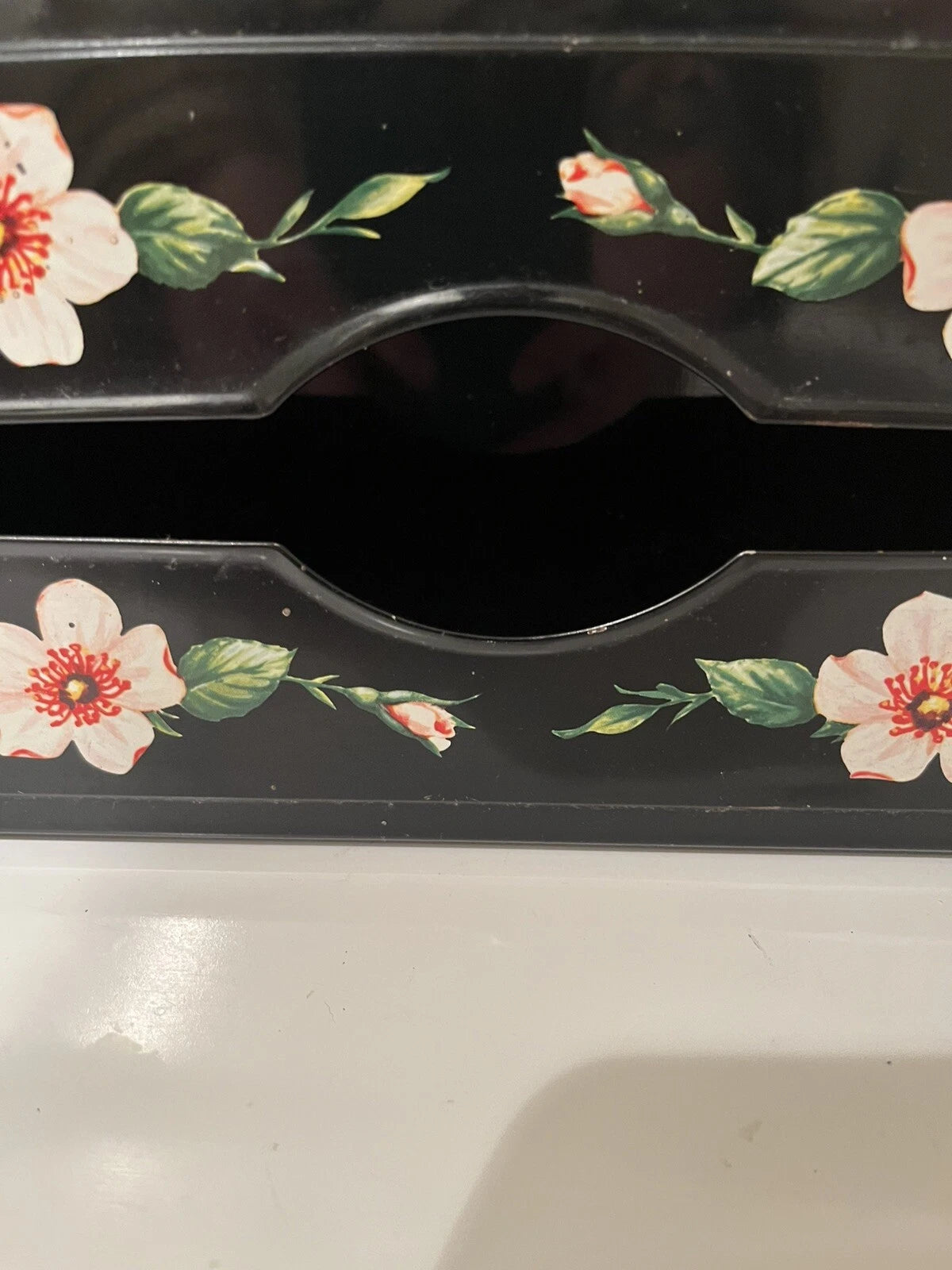 Vintage Black Metal With Flowers Tissue Holder Wall Mount Or Table Top | eBay