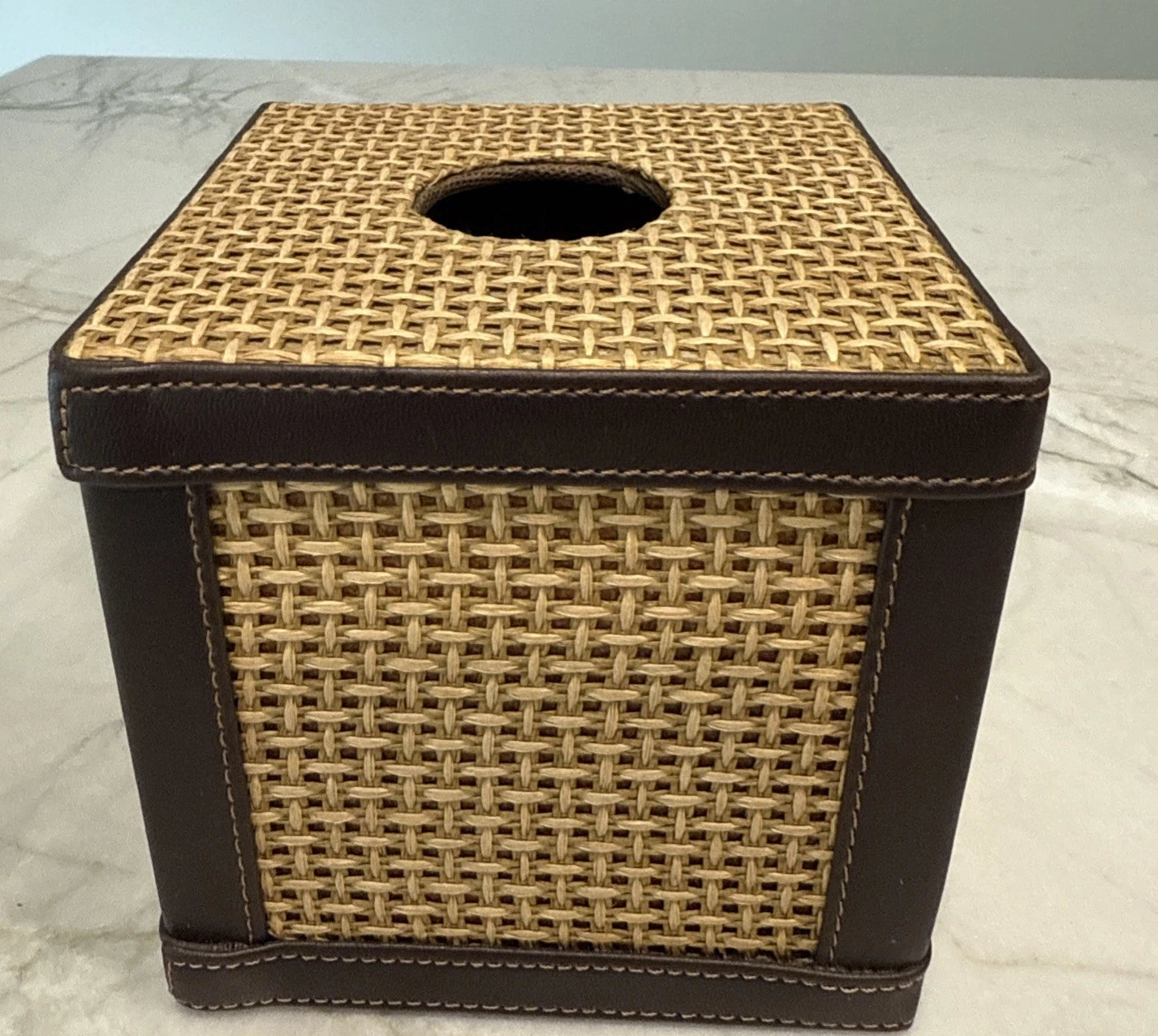 Wicker Leather Square Tissue Box Holder VINTAGE | eBay