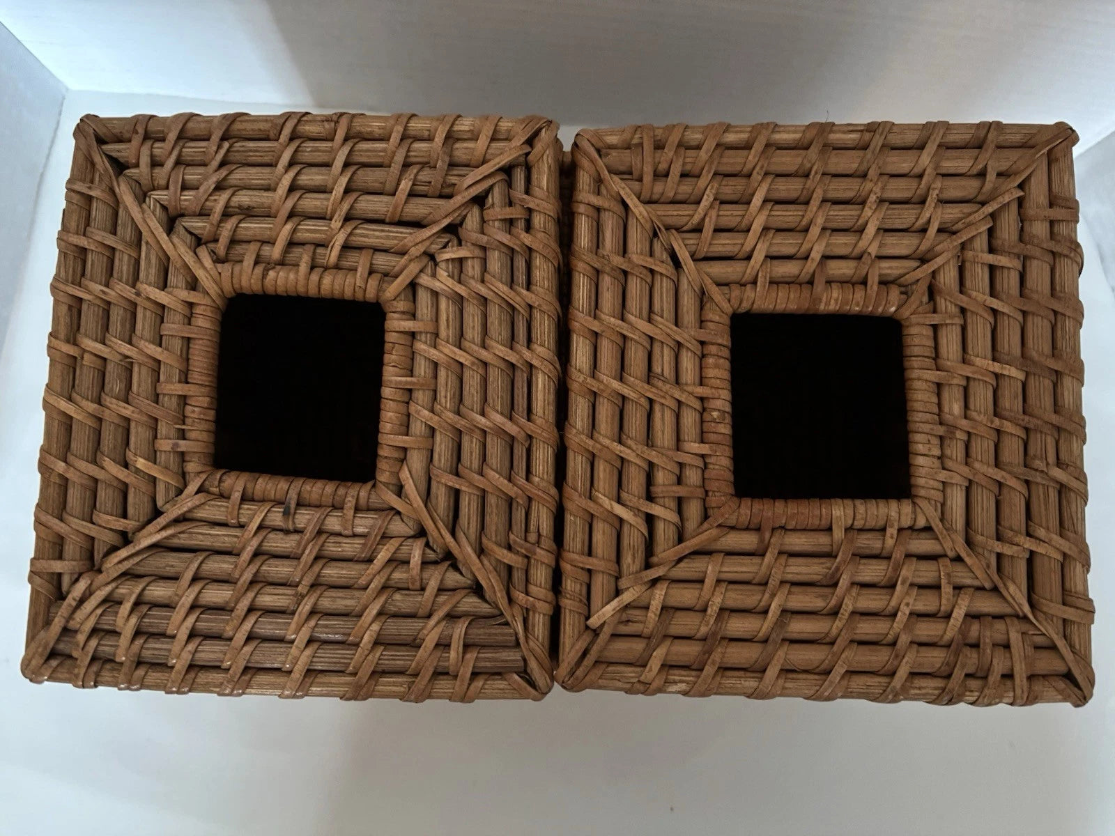 Wicker Tissue Box Double Holder Woven Rattan 6.5”T X 11”W X 6”D 2 Hinged Lids | eBay