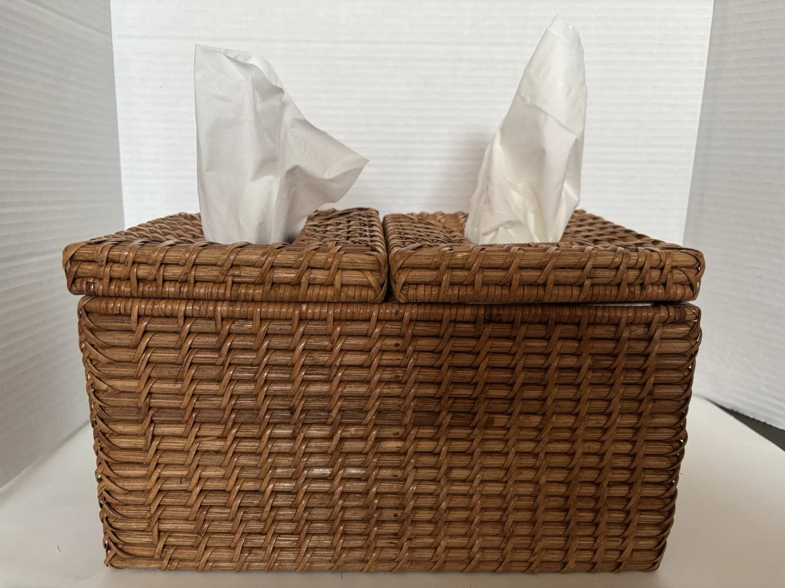 Wicker Tissue Box Double Holder Woven Rattan 6.5”T X 11”W X 6”D 2 Hinged Lids | eBay