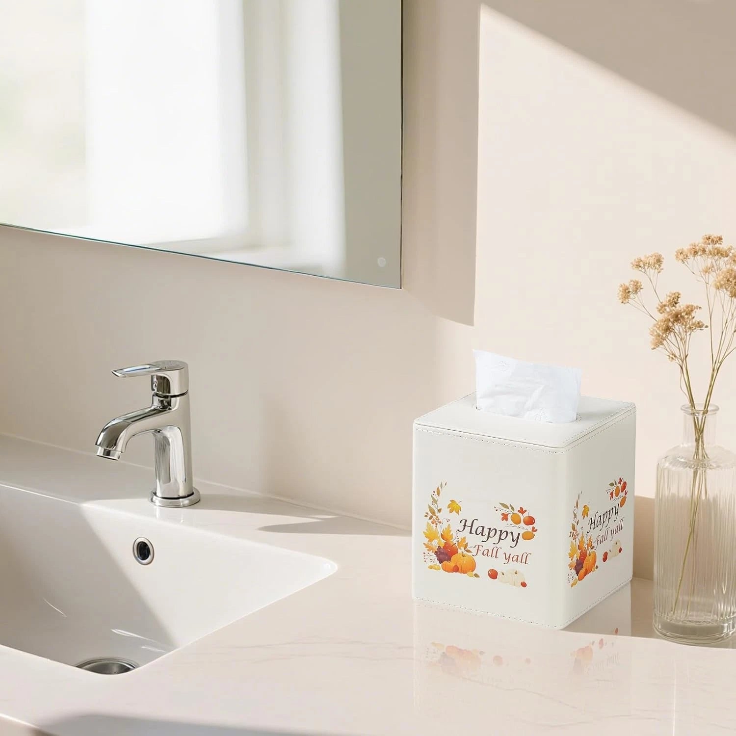 Fall Decor Tissue Box Cover, PU Leather Holder with Magnetic Cream | eBay