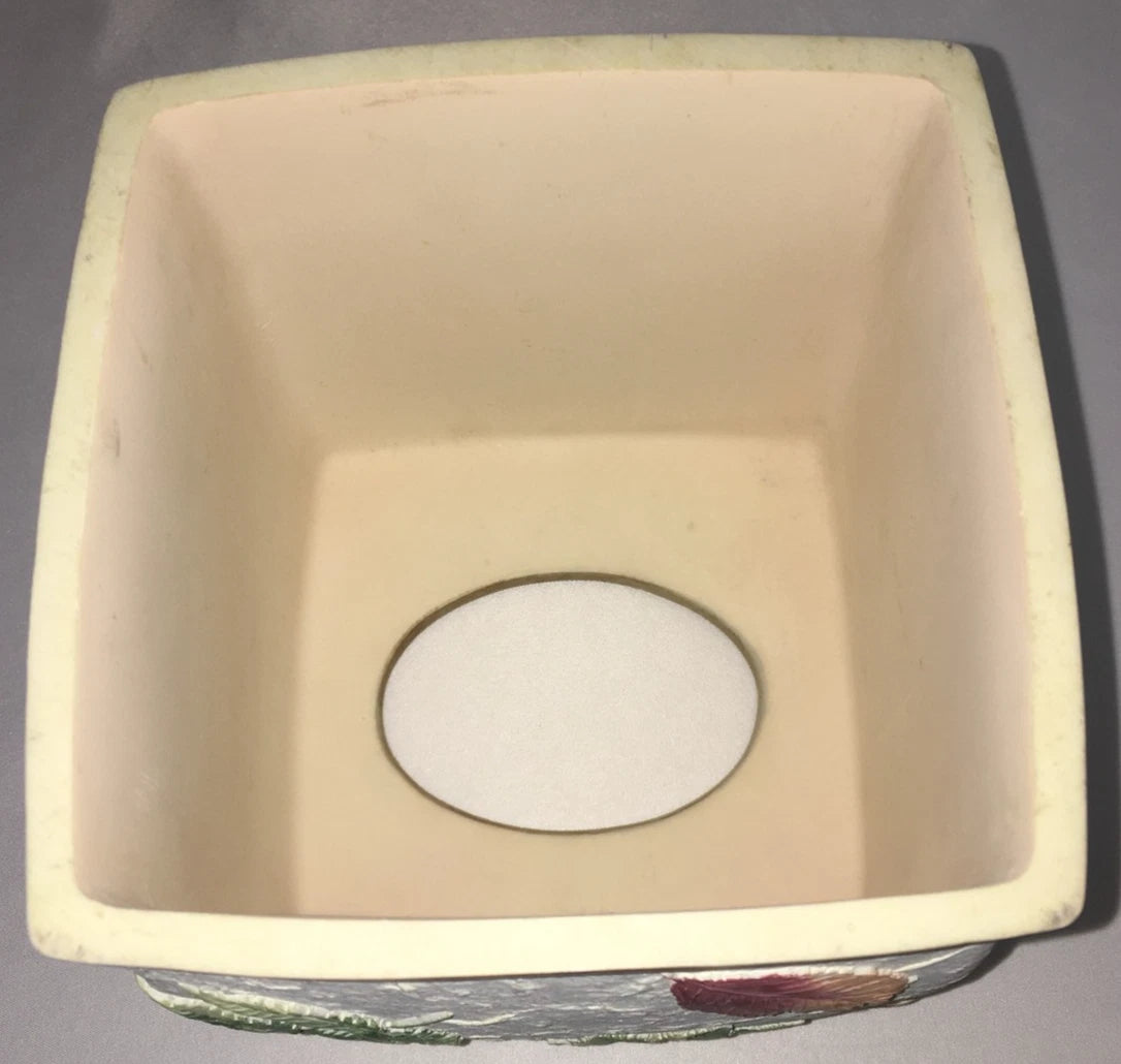 Ceramic 3D Hand Painted Square Tissue Box White w/ Fall Leaves Beige Top & Base | eBay