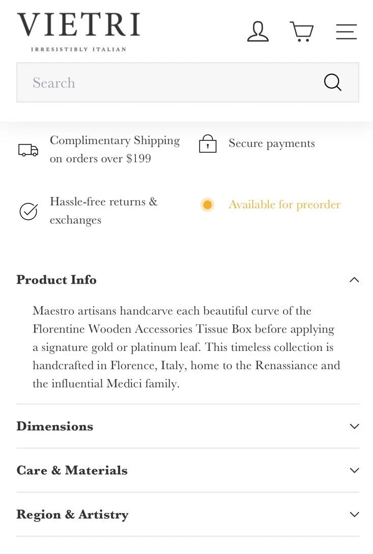 VIETRI Florentine Wooden Gold Leaf Tissue Box FLORENCE, ITALY $104 | eBay