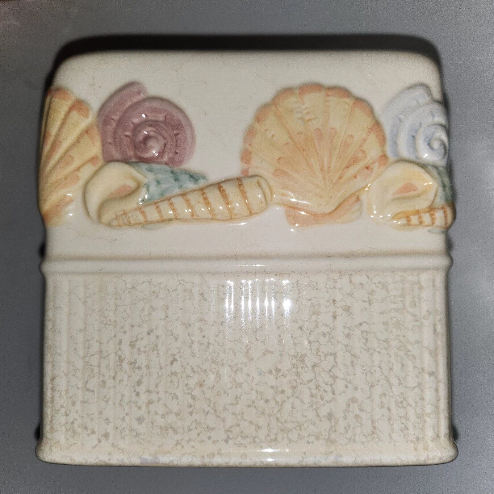 JC Penney BEACH FRONT Seashell Tissue Box Cover Embossed Ceramic Coastal Ocean | eBay