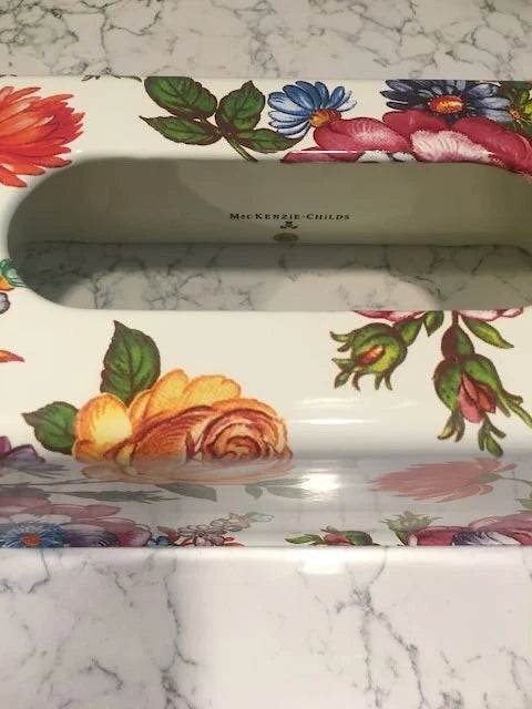 MACKENZIE CHILDS White Flower Market Tissue Box Cover Rectangular Home Decor | eBay