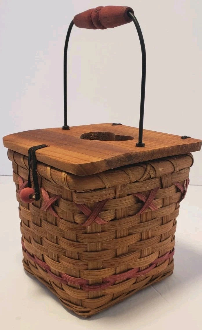 Vintage Wicker Tissue Box with Wooden Lid and Red Accents | eBay