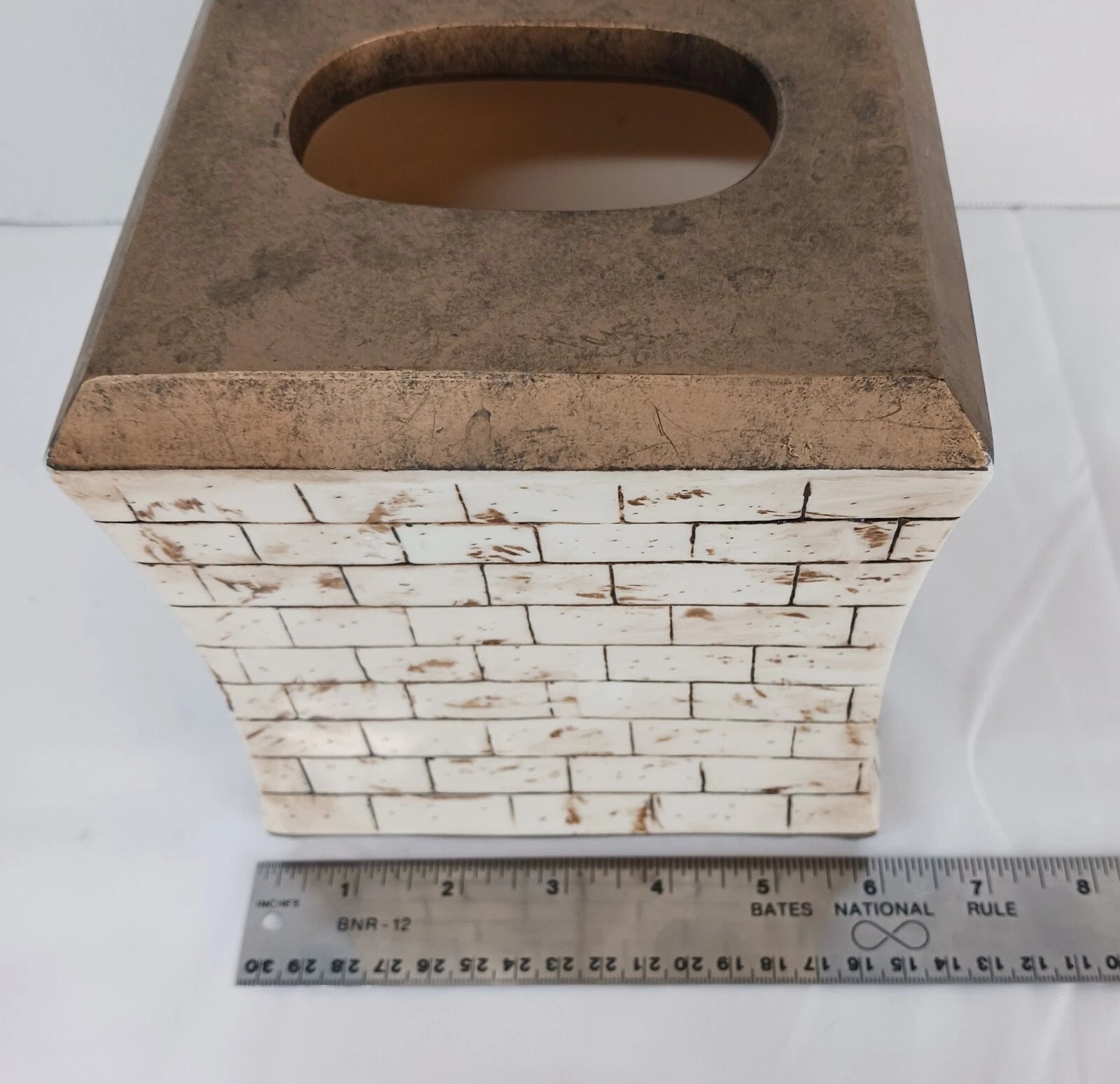 Tissue Box Cover Ceramic Brown Beige Faux Cinder Blocks Building Home Decor EUC | eBay