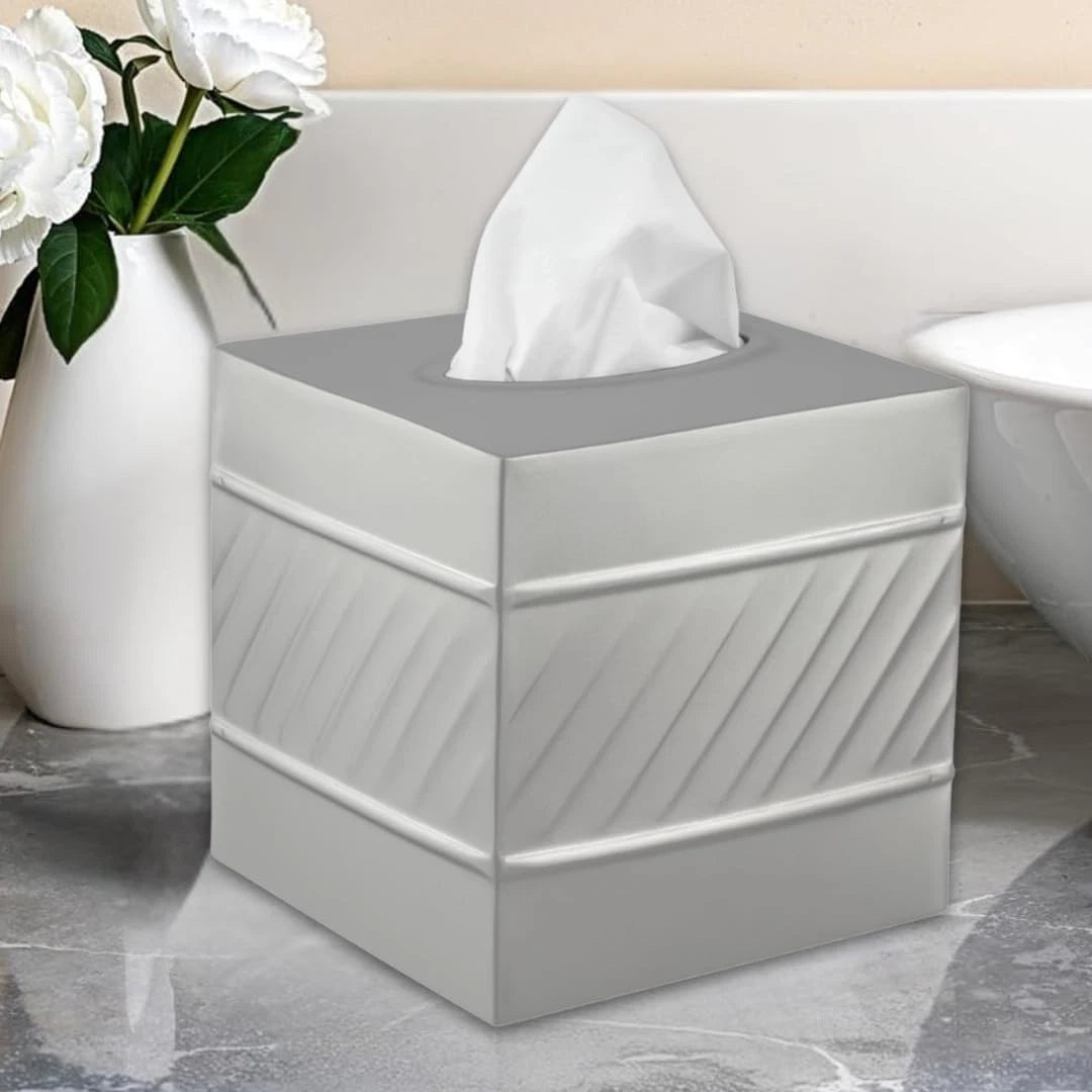 MONARCH ADOBE Handcrafted Wave Embossed Tissue Box Cover Square, Pewter | NIB | eBay