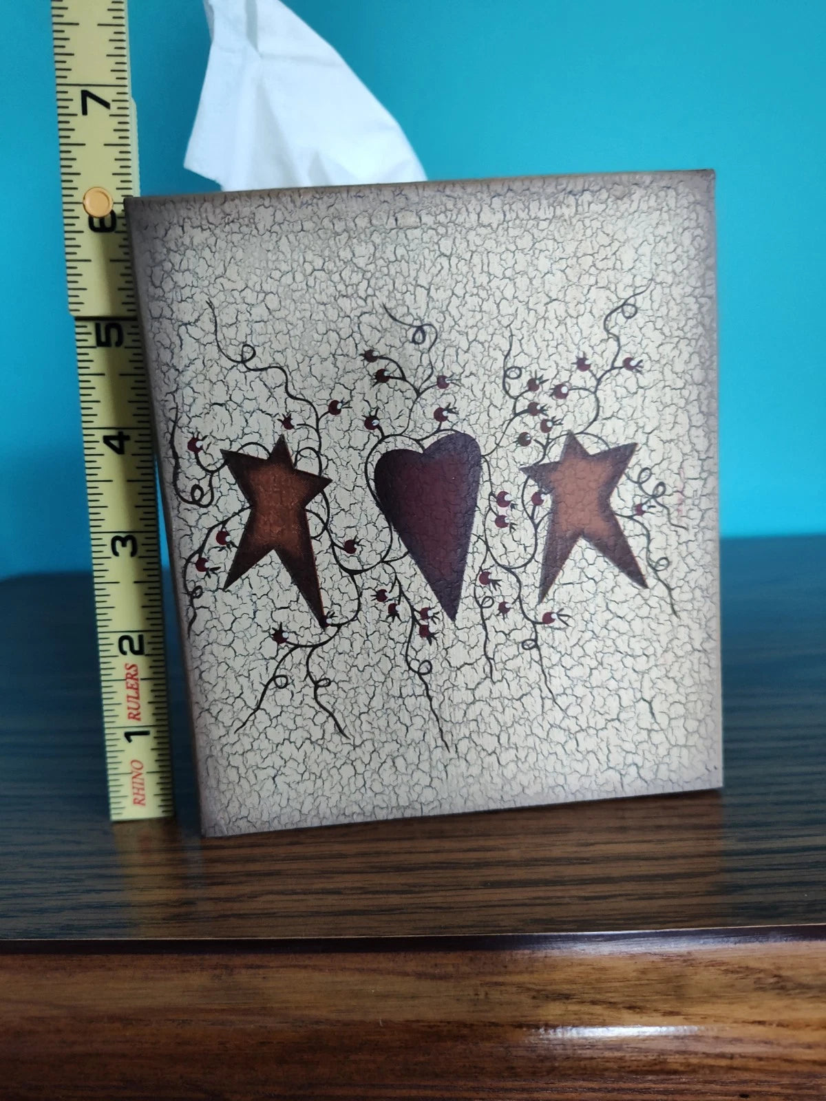 Primitive Rusty Stars/Hearts Tissue Box Cover. 5x5x6. Tissue included | eBay