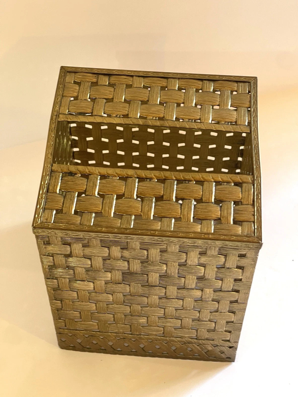 Vintage Kleenex Tissue Box Cover Gold Metal Basket Weave Raised | 6" x 5" | eBay