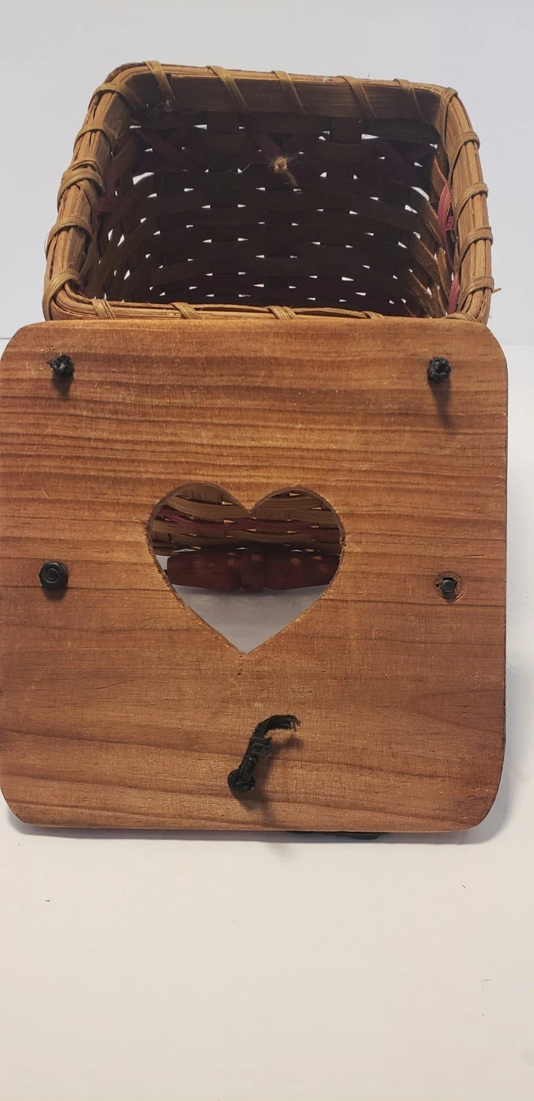 Vintage Wicker Tissue Box with Wooden Lid and Red Accents | eBay