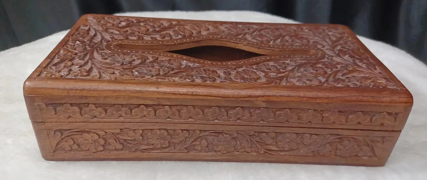 CARVED SOLID WOOD CARVED FLOWERS TISSUE BOX COVER BOHO | eBay