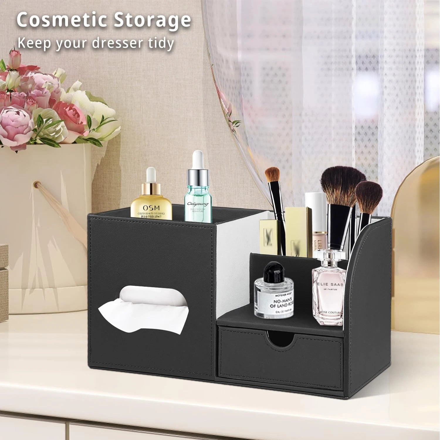 PU Leather Square Tissue Box Cover with Tray and Organizer,Multi-Function Rem... | eBay