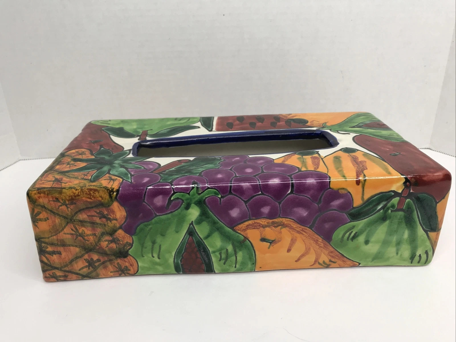 Mexico Talavera Tissue Box Holder Purple Orange Fruits Cover Kleenex Art Pottery | eBay