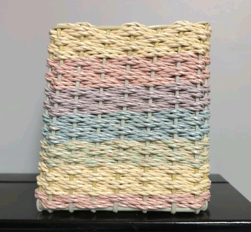 Pastel Woven Plastic Wicker Rattan Tissue Box Cover Holder Cube Square | eBay