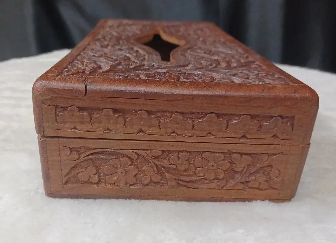 CARVED SOLID WOOD CARVED FLOWERS TISSUE BOX COVER BOHO | eBay
