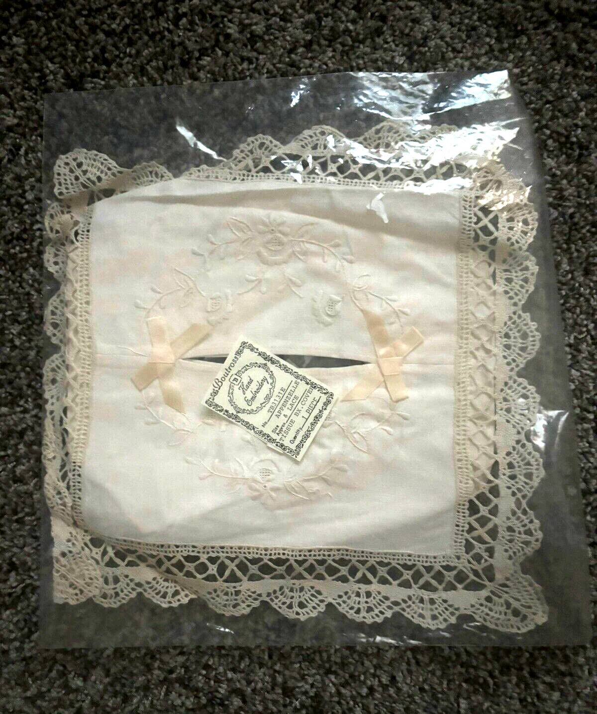 Boutross Hand Embroidery Tissue Box Cover Appenzelle Lace & Ribbon Ivory New | eBay