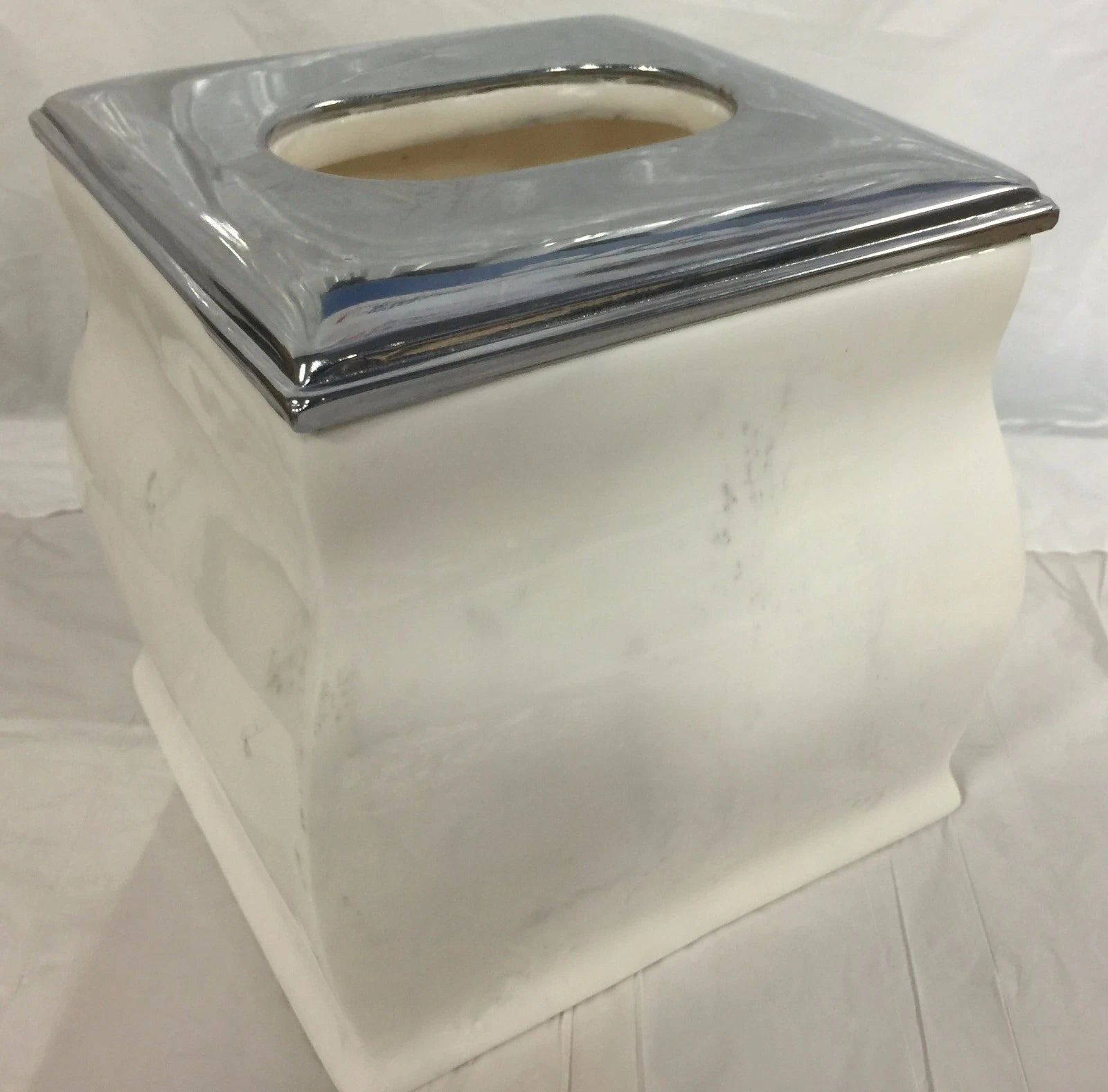 Brand New Ceramic Resin square tissue cover Tissue holder white with chrome top. | eBay
