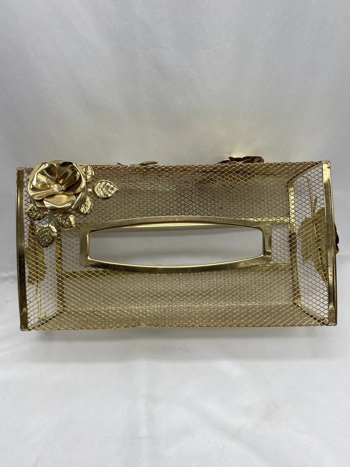 Vtg Tissue Box Cover Holder HOLLYWOOD REGENCY Gold Tone Metal MCM Kleenex | eBay