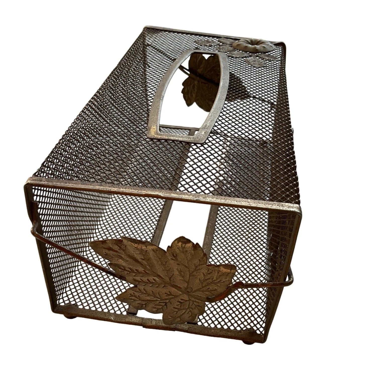 VTG MCM Tissue Box Cover Gold Tone Wire Mesh Hollywood Regency Leaves Flowers 3D | eBay