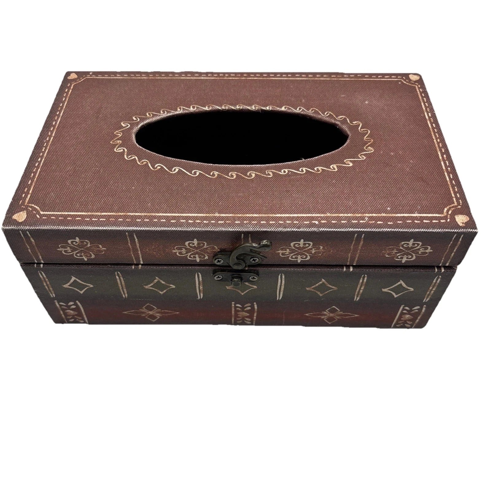 Faux Wood Book Shape Tissue Box Holder Rectangle Box With Metal Closure | eBay