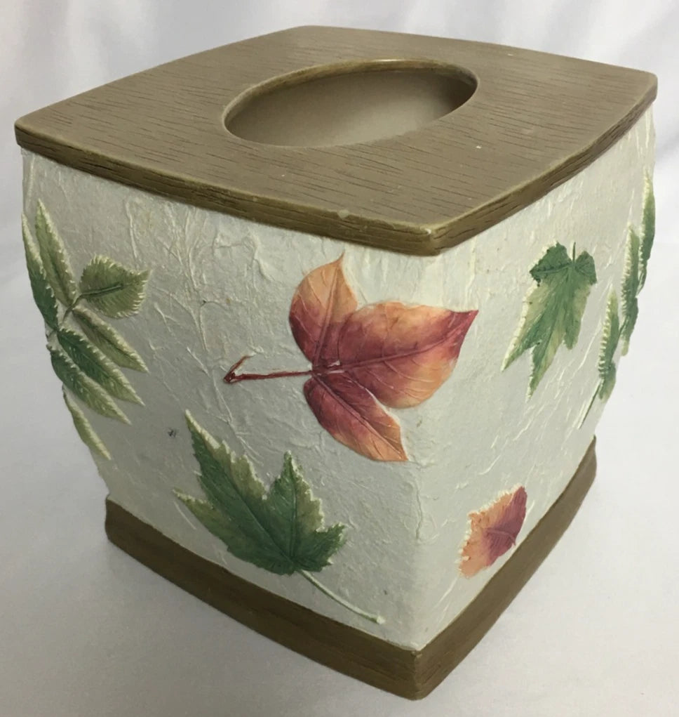 Ceramic 3D Hand Painted Square Tissue Box White w/ Fall Leaves Beige Top & Base | eBay