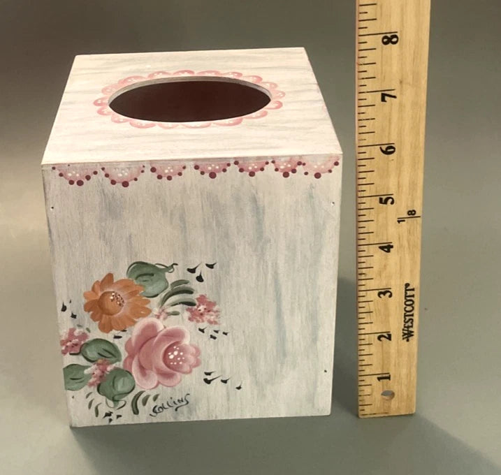 Vintage Square Hand-Painted Tissue Box Cover Floral Wooden | eBay