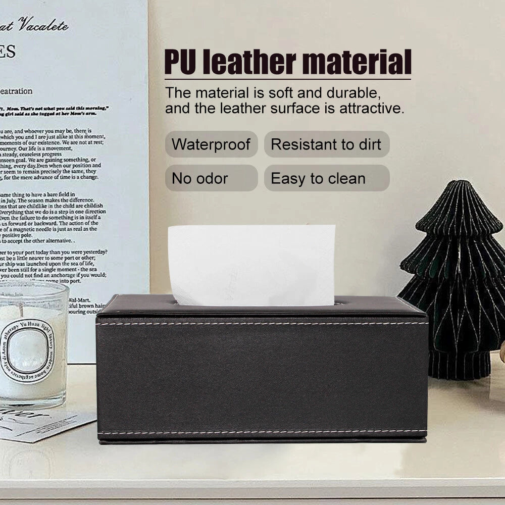 For 3.1" Tall Tissue Boxes (Black) PU Leather Tissue Box Cover Case Holder | eBay
