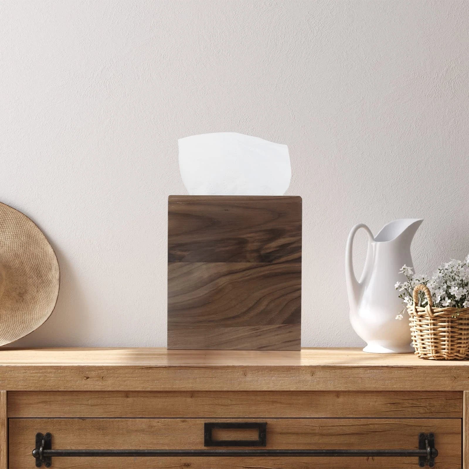 Walnut Wood Tissue Box Cover with Slide-Out Bottom - Square for Bathroom, Bed... | eBay