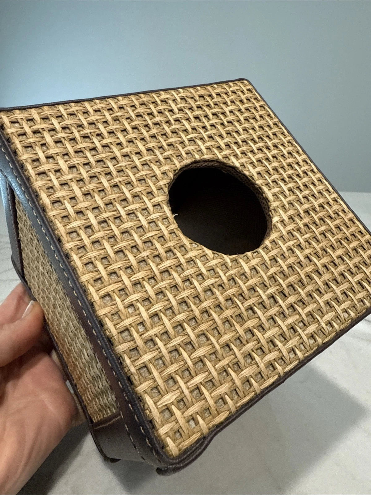 Wicker Leather Square Tissue Box Holder VINTAGE | eBay