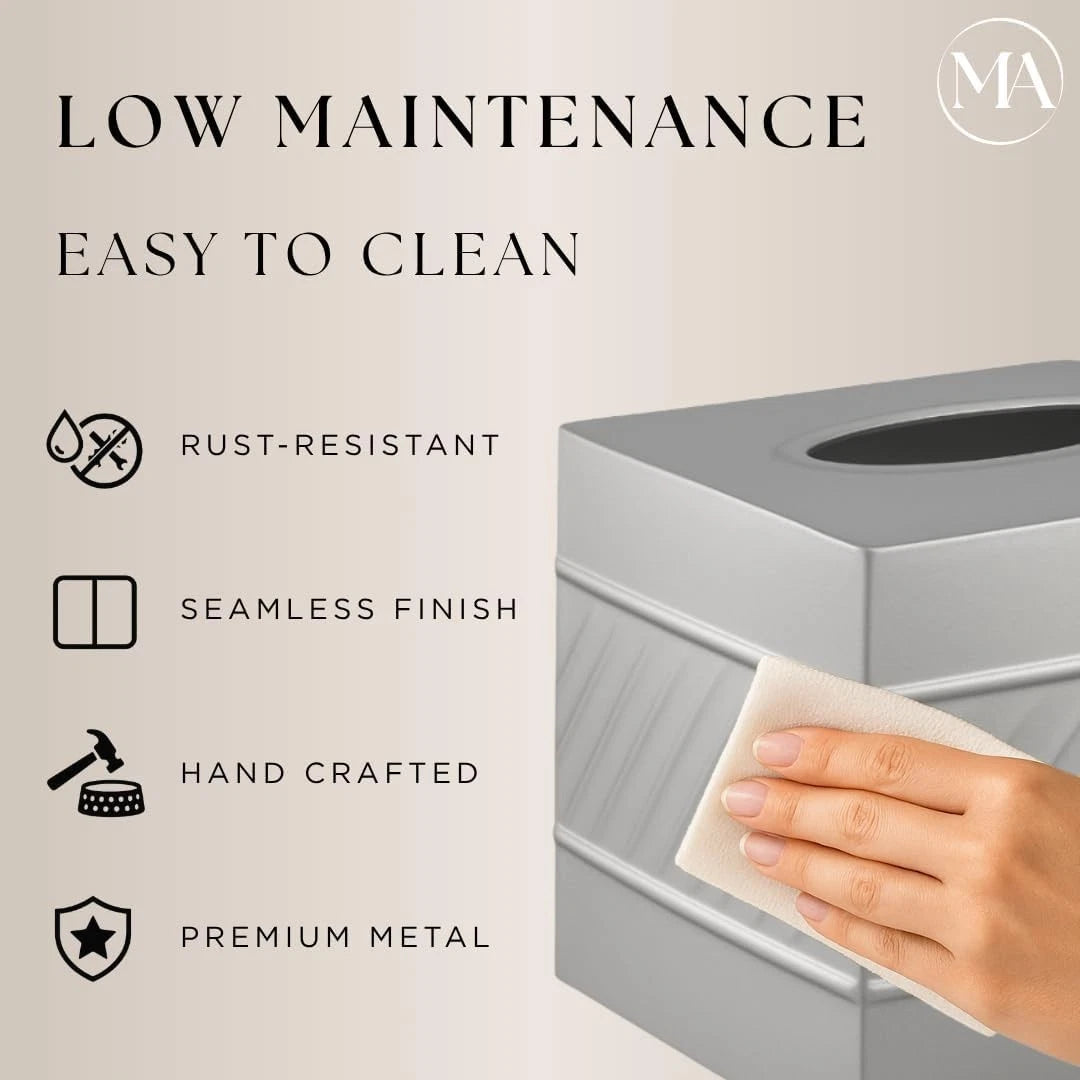 MONARCH ADOBE Handcrafted Wave Embossed Tissue Box Cover Square, Pewter | NIB | eBay