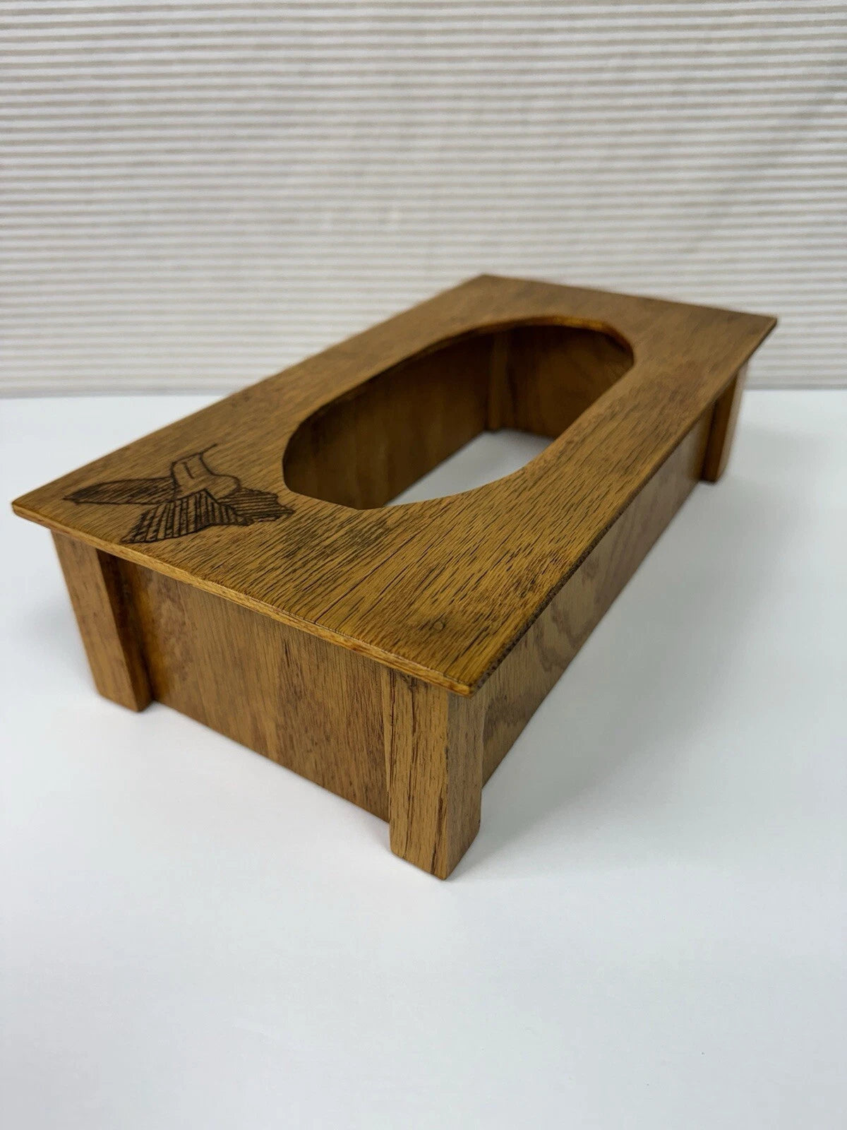 Vintage MCM Wooden Marquetry Tissue Box Cover With Hummingbird Engraved Design | eBay