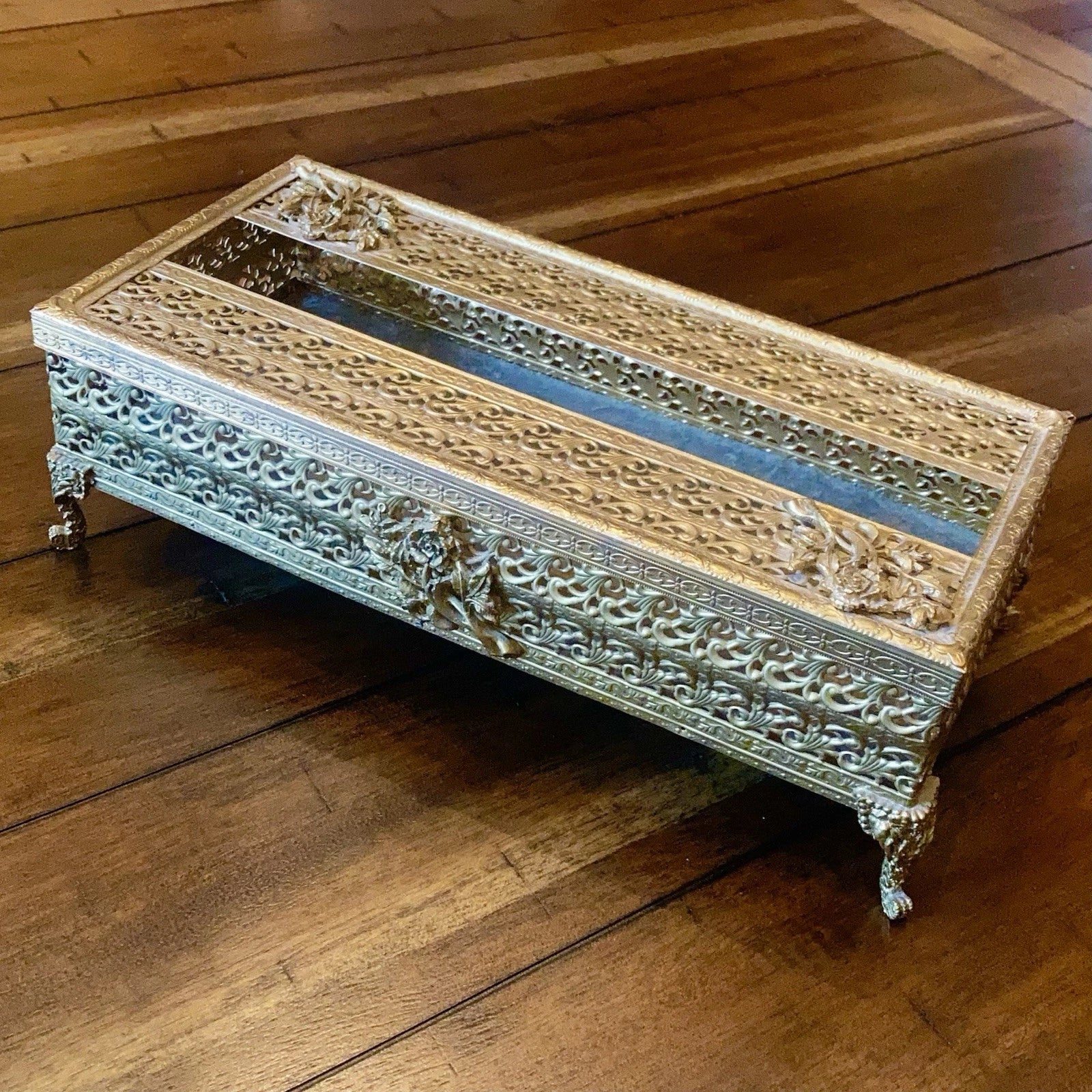 Vintage Brass Filigree Tissue Box Holder Floral Flower Roses Hollywood Regency | eBay