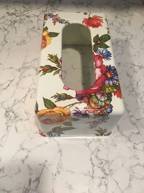 MACKENZIE CHILDS White Flower Market Tissue Box Cover Rectangular Home Decor | eBay