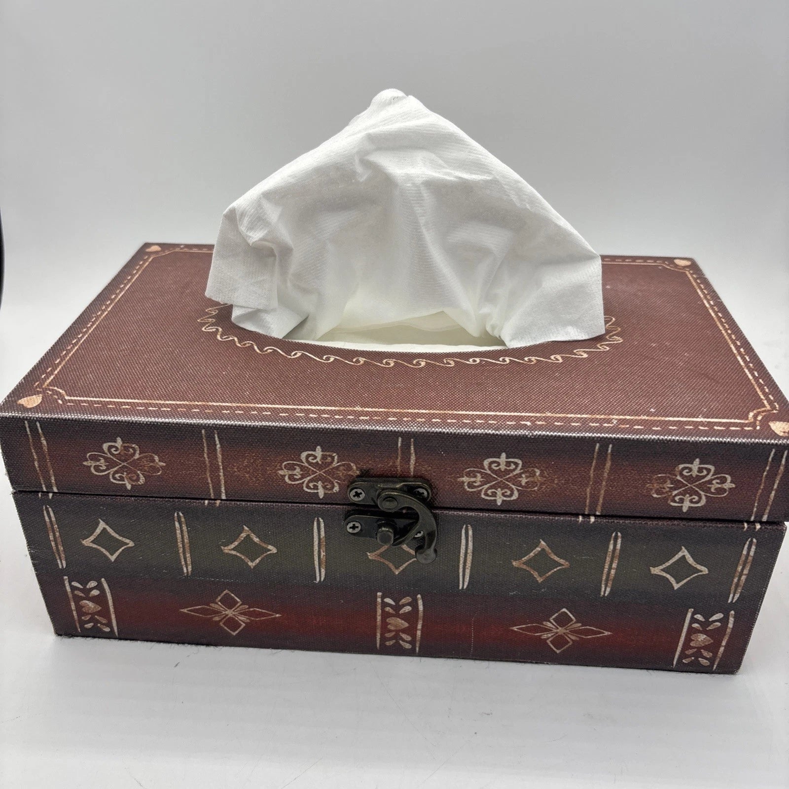Faux Wood Book Shape Tissue Box Holder Rectangle Box With Metal Closure | eBay