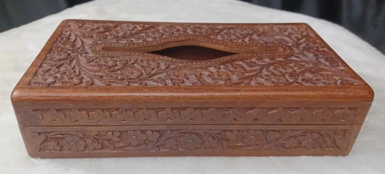 CARVED SOLID WOOD CARVED FLOWERS TISSUE BOX COVER BOHO | eBay