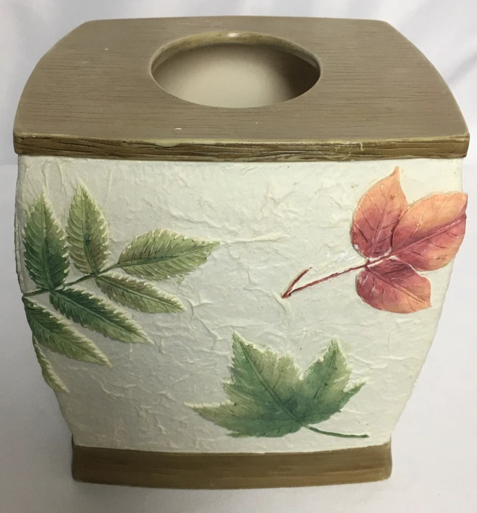 Ceramic 3D Hand Painted Square Tissue Box White w/ Fall Leaves Beige Top & Base | eBay