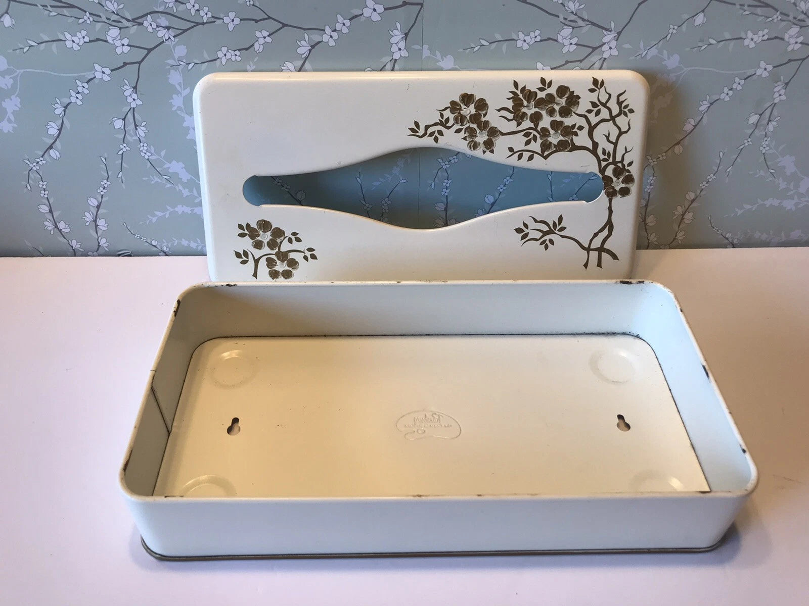 Vintage Ransburg Metal Tissue Box Cover Gold Flowers Tabletop Wall Hanging | eBay