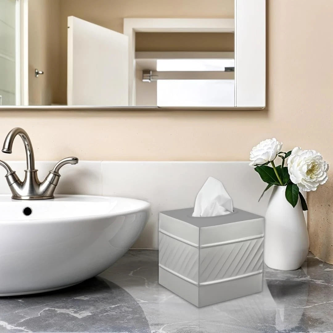 MONARCH ADOBE Handcrafted Wave Embossed Tissue Box Cover Square, Pewter | NIB | eBay