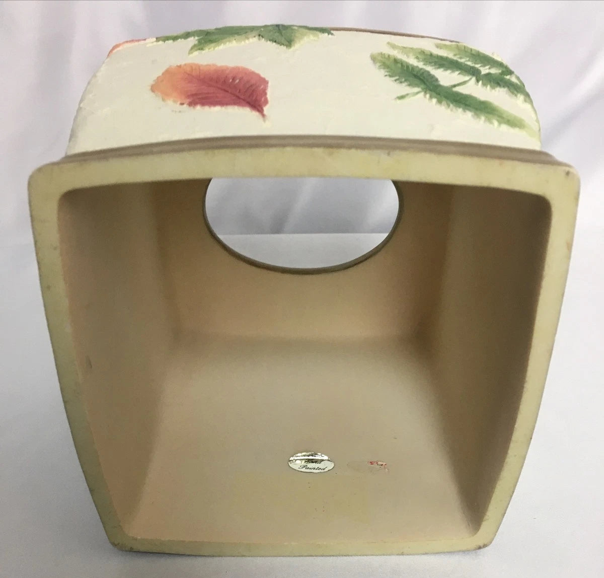 Ceramic 3D Hand Painted Square Tissue Box White w/ Fall Leaves Beige Top & Base | eBay