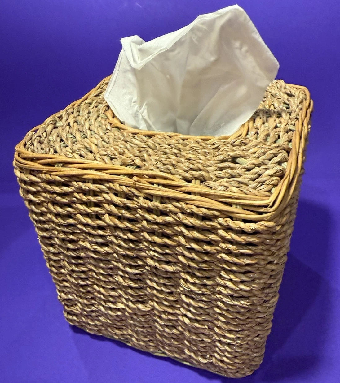 Square Natural Woven Wicker Green Detail Tissue Box Holder Plant Boho Retro G’ma | eBay