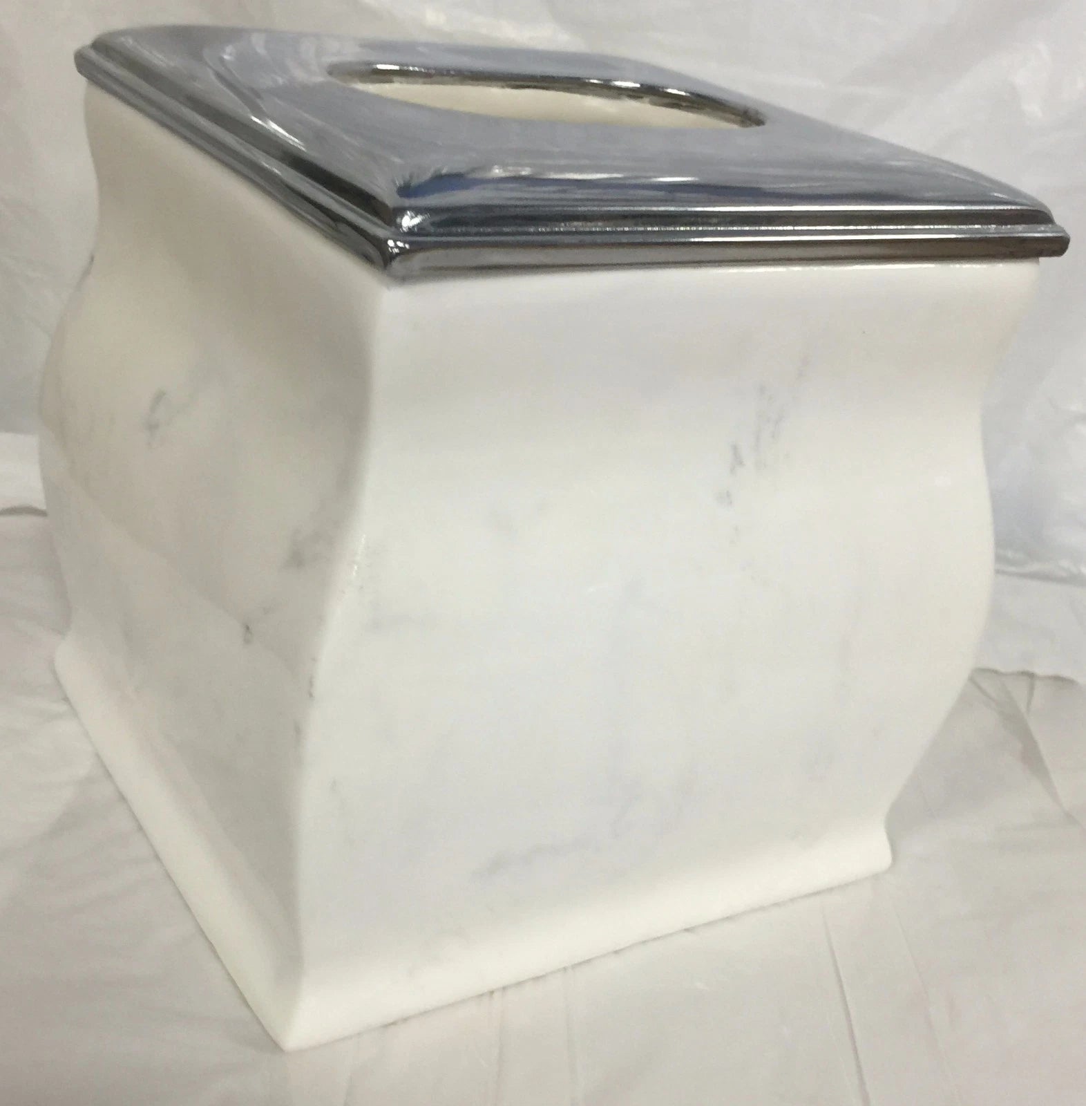 Brand New Ceramic Resin square tissue cover Tissue holder white with chrome top. | eBay