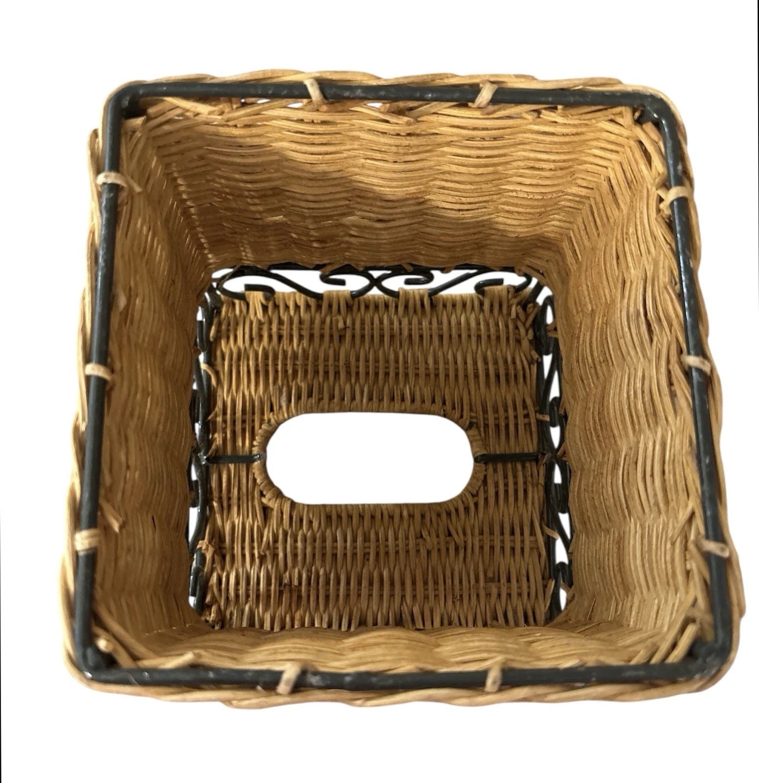 Brown Wicker and Metal Square Tissue Box Cover | eBay