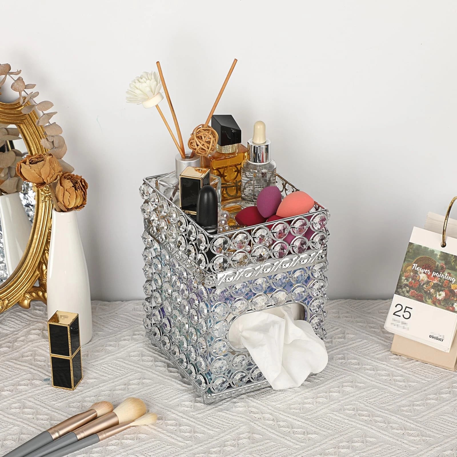 Crystal Square Tissue Box Cover Decorative Cube Tissue Box Holder With Tray Styl | eBay