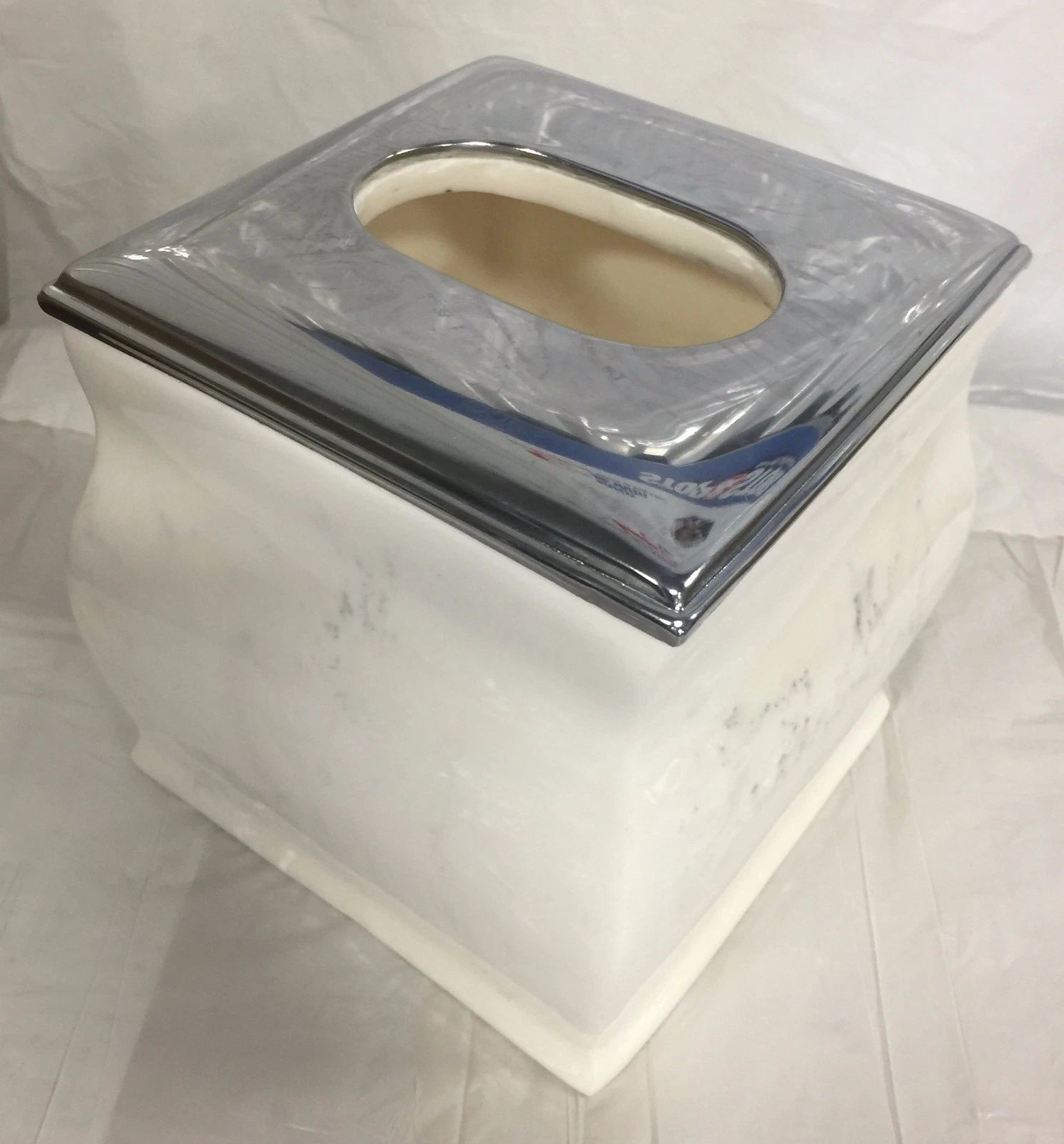 Brand New Ceramic Resin square tissue cover Tissue holder white with chrome top. | eBay