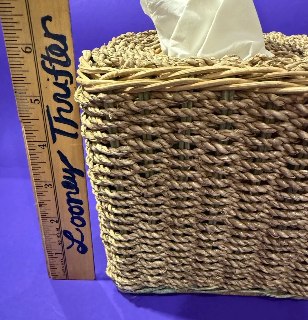 Square Natural Woven Wicker Green Detail Tissue Box Holder Plant Boho Retro G’ma | eBay