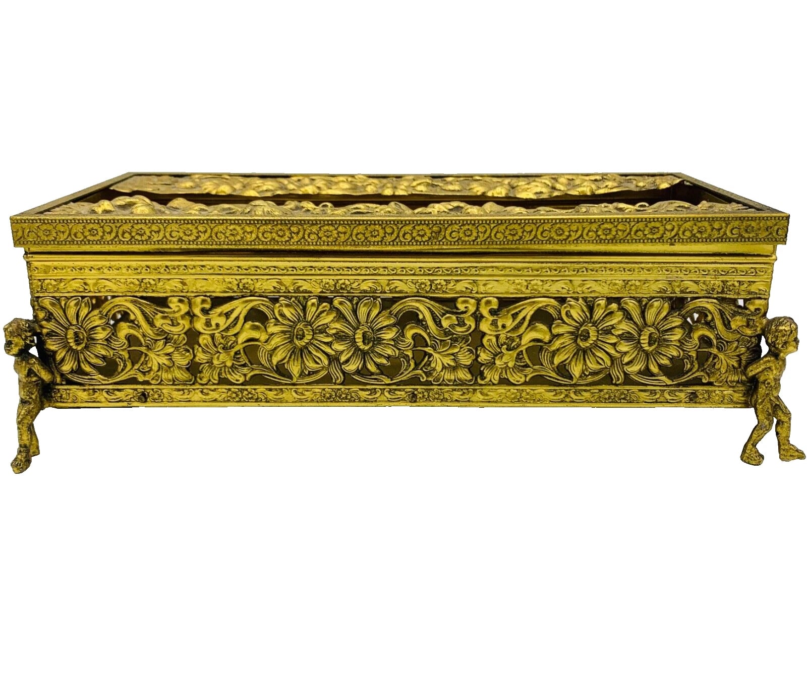 Vtg Hollywood Regency Gold Ormolu Cherub/Putti Tissue Box w/ Floral Decoration | eBay