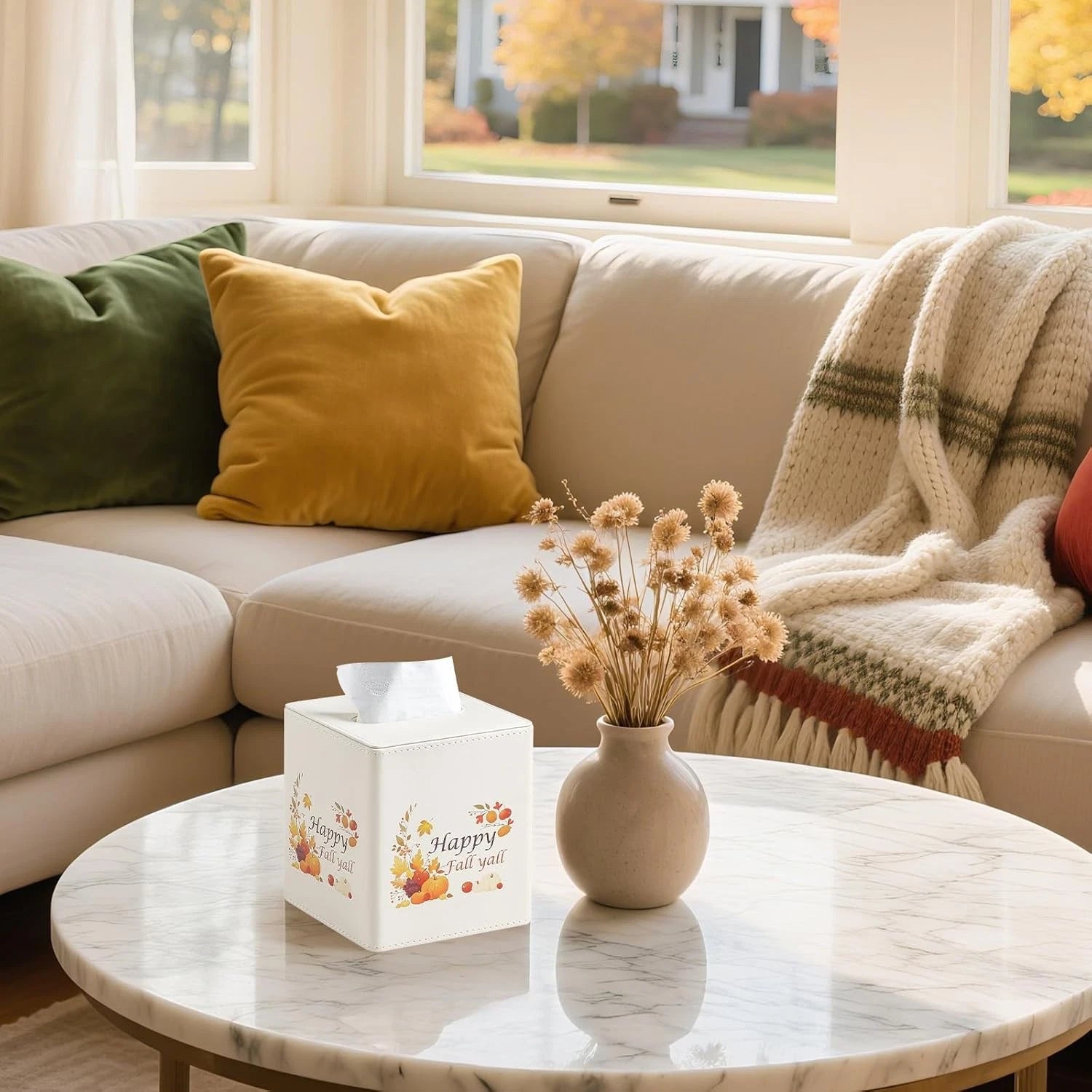 Fall Decor Tissue Box Cover, PU Leather Holder with Magnetic Cream | eBay